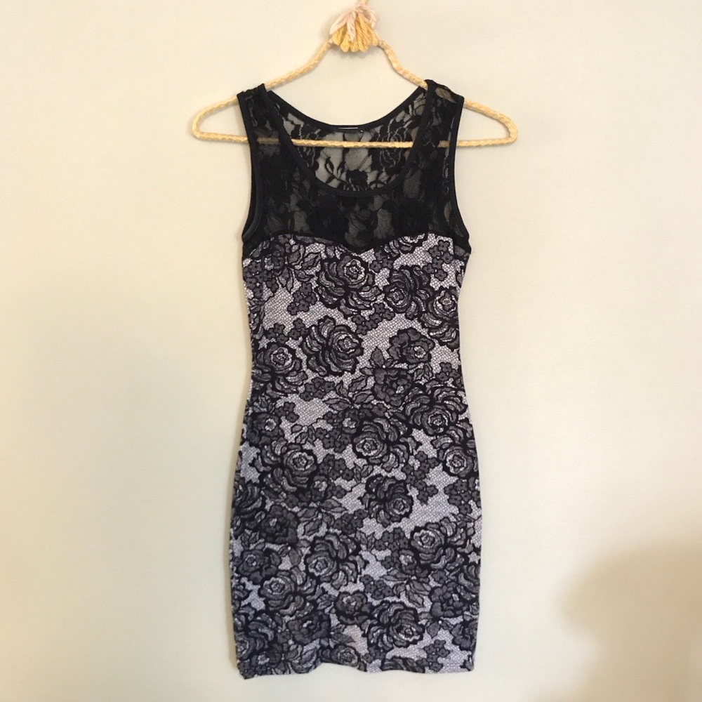 EUC Black & White Lace Bodycon Mini Dress